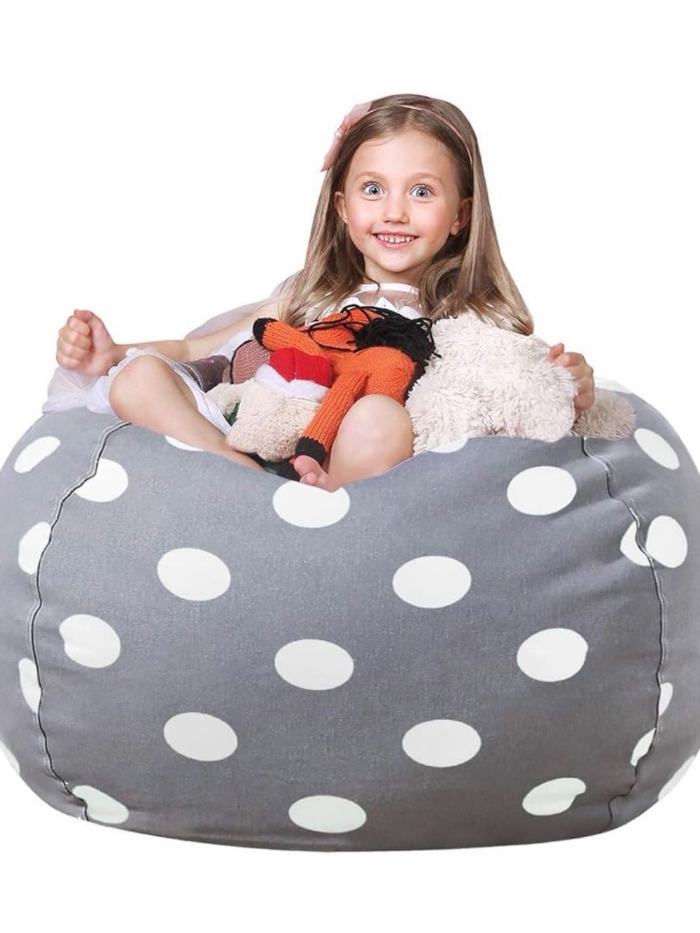 Kids Polka Dot Bean Bag Chair - Gray and White